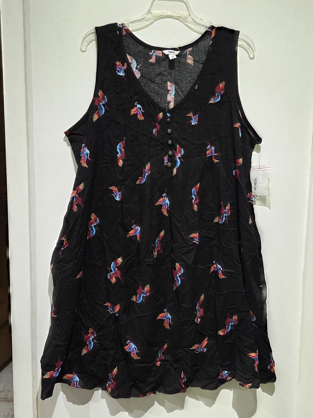 Sonoma Black Sleeveless Parrot-Print A-Line Dress